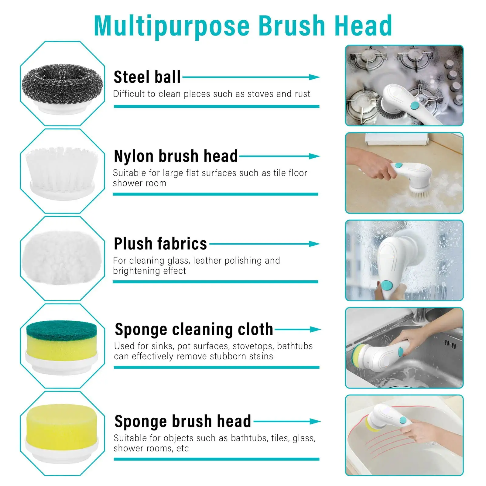 Drillbrush Kitchen Accessories Spin Brush Kit with Extension, Dishes, Pots & Pans, Stove, Oven, Sink, Flooring, G-S-4M-5X-QC-DB